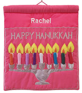Pink Happy Hanukkah Menorah Jewish Wall Hanging